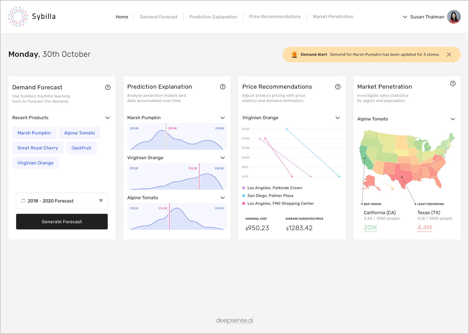 Sybilla's dashboard - deepsense.ai's demand forecasting tool